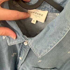 Sezane Tomboy Shirt Embroidered Denim